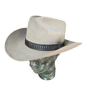 Vtg Stetson Stampede 4X Beaver Felt Cowboy Hat Brown Leather Band JBS Pin Sz 7